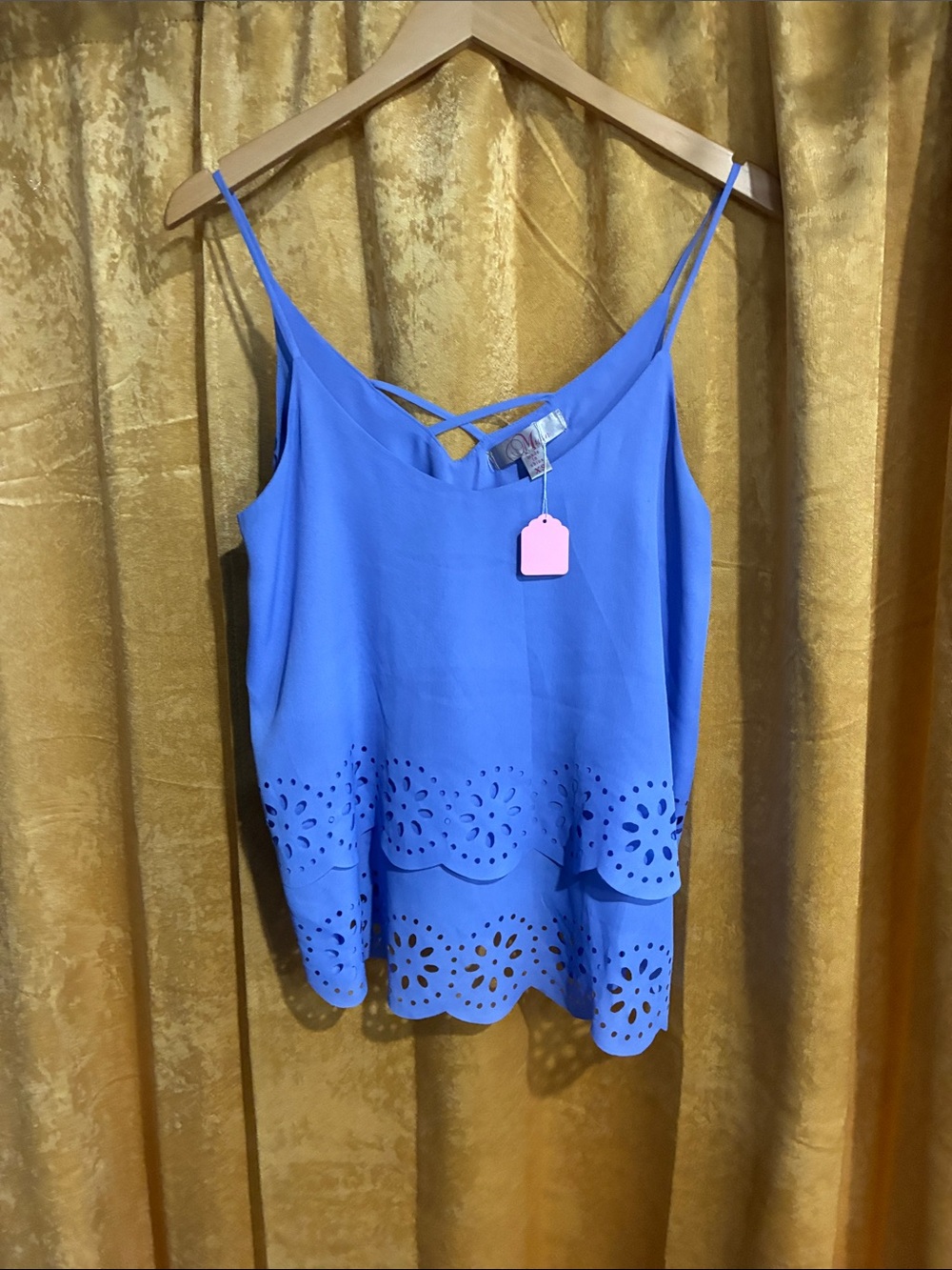 Blue Laser-Cut Scalloped Cami Top